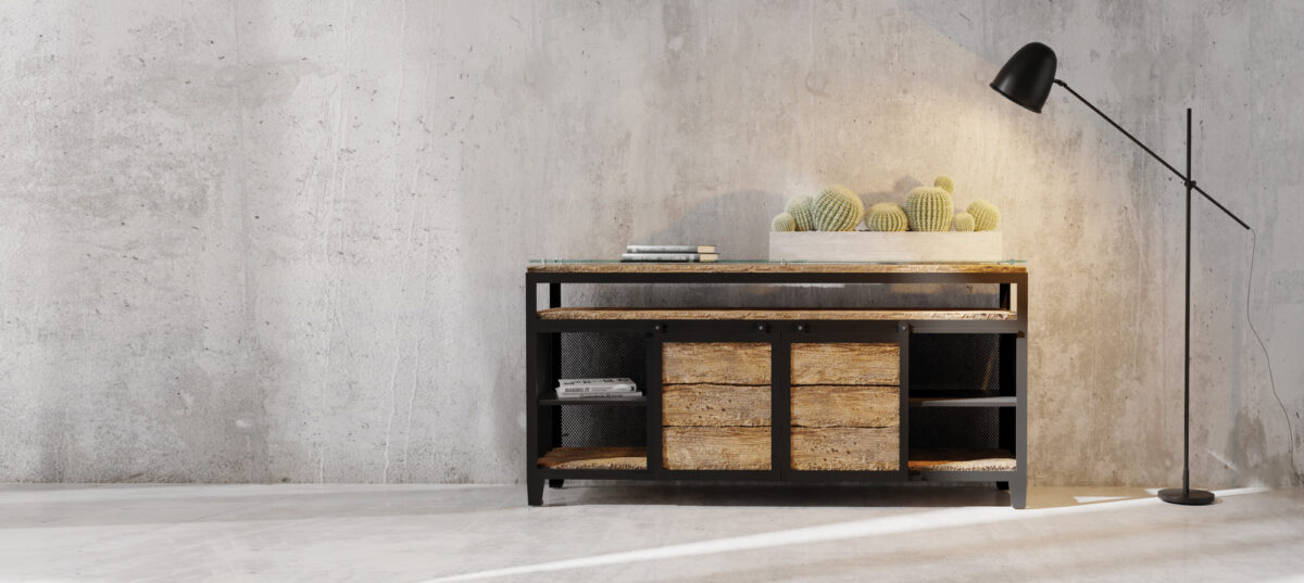 Komoda 190 stal i stare drewno premium do eleganckiego wnętrza