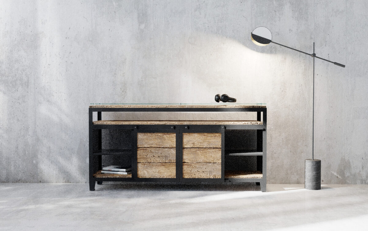 Komoda 190 stal i stare drewno premium do eleganckiego wnętrza