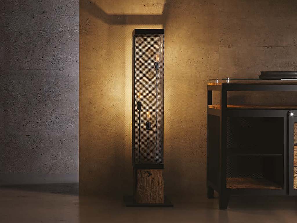 Lampa SIATKA stal i stare drewno premium do eleganckiego wnętrza