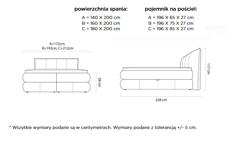 ALBERTO Łóżko Kontynentalne 180x200 z pojemnikiem | Materac Mini Bonell | Materac Pocket