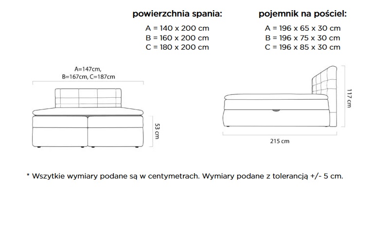 LARGO Łóżko Kontynentalne 140x200 z pojemnikiem | Materac Pocket LARGO Łóżko Kontynentalne z pojemnikiem | Materac Pocket