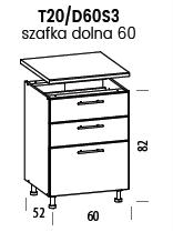 TIFFANY Szafka T20/D60S3 | Dolna 60 3 szuflady
